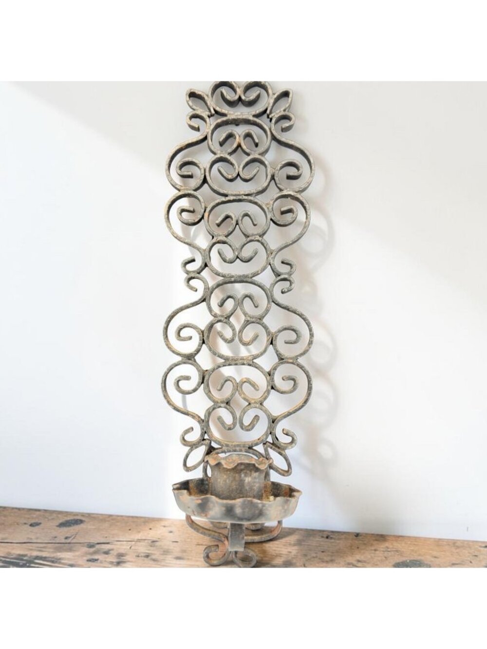 Vintage Black Wrought Iron Spanish Revival Style Scroll Gothic Candle Sconce